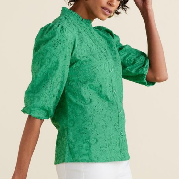 Soft Surroundings Tops - Women's Soft Surroundings Blooming Meadows Embroidered Shirt, Green, Size Large